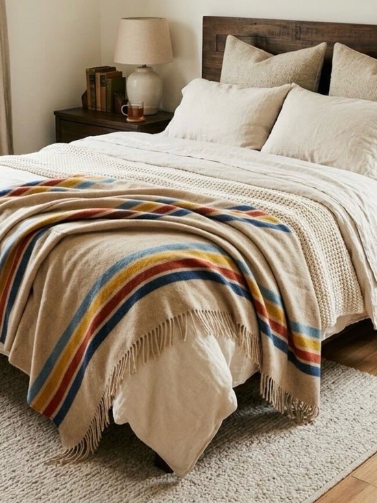 Sackcloth & ashes Other - NEW Sackcloth & Ashes Wool Blend Blanket Fringe Grey Striped 59”x70”